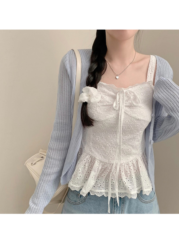 パンチングレースキャミソール×カーディガンアンサンブル[ks165