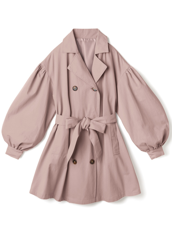リボンベルト付きボリュームスリーブショート丈トレンチコート[k8939a
