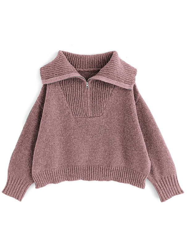 ハーフジップミックスニットトップス[k9292d] | レディース