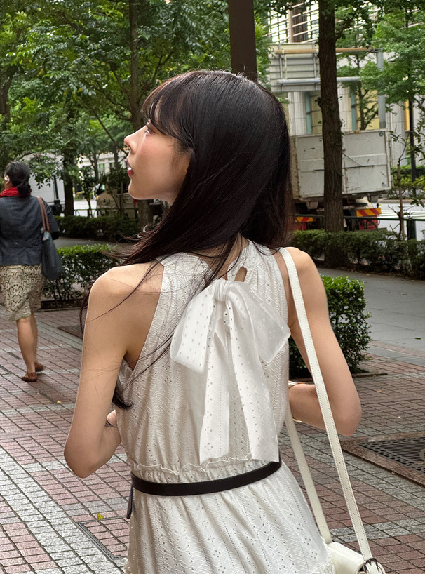 レース刺繍ホルターネックティアードミニワンピース[jm033