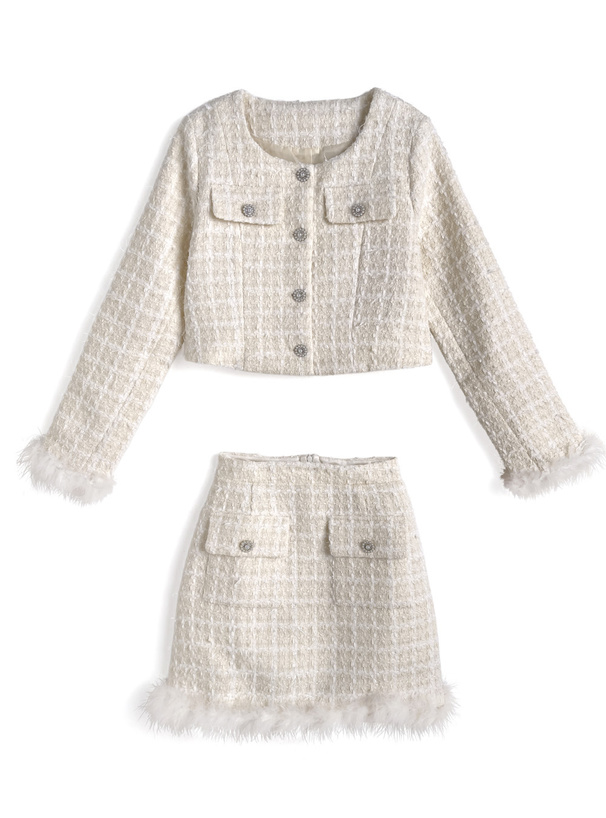 フェザーツイードジャケット×インパン裏地付きスカートセットアップ