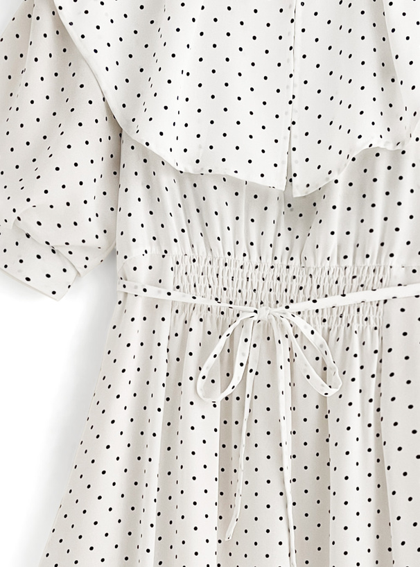 ドット柄配色ケープカラーバックリボンワンピース[tu561] | レディース