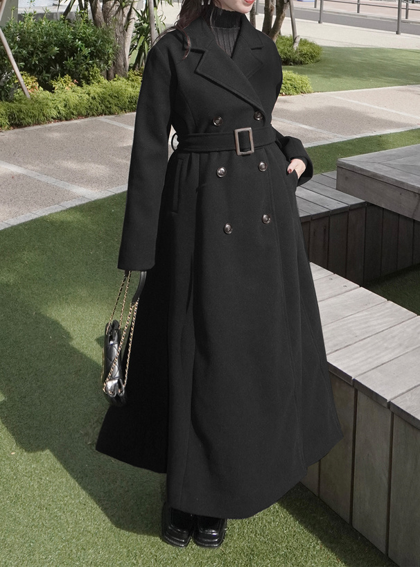 ベルト付きフェイクウールロングチェスターコート[ze935] | レディース
