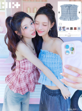 ILLIT アイリット BEB チェック柄リボンフリルベアトップ[pm863