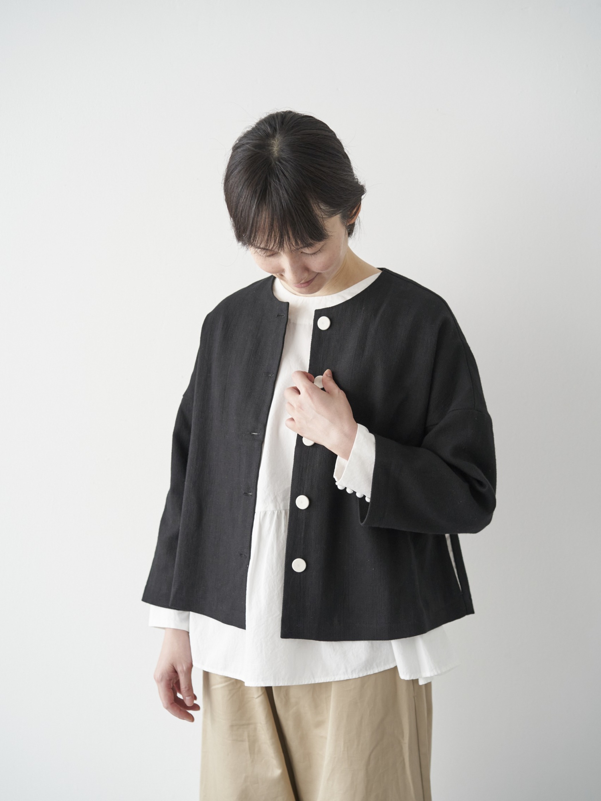 pot and tea | 綿麻ドロップショルダージャケット