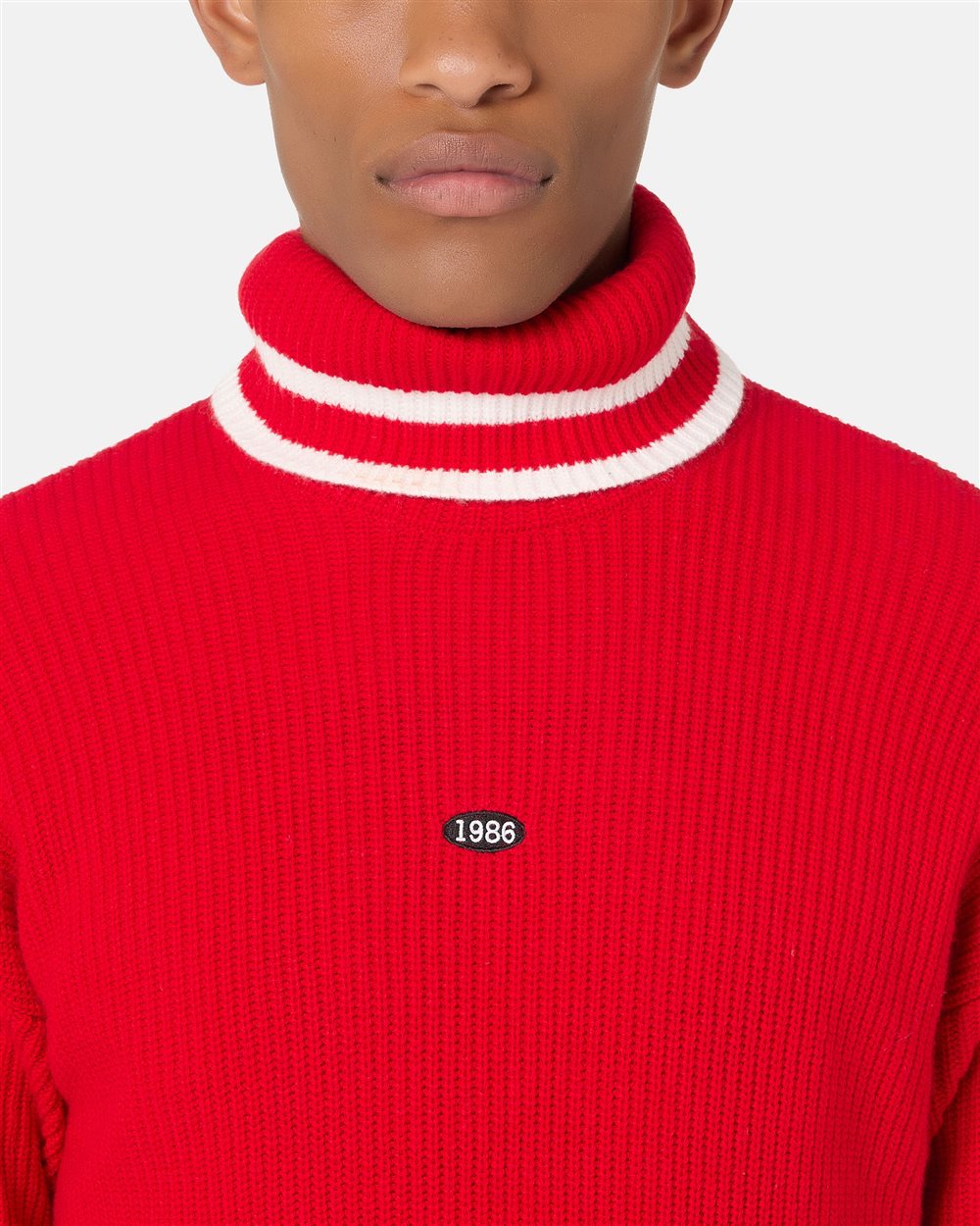 Relaxed fit red wool and cashmere turtleneck with contrasting