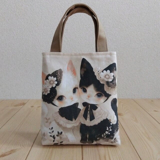 猫 パネル生地のミニミニトートバッグ ベージュ 871 | iichi 日々の