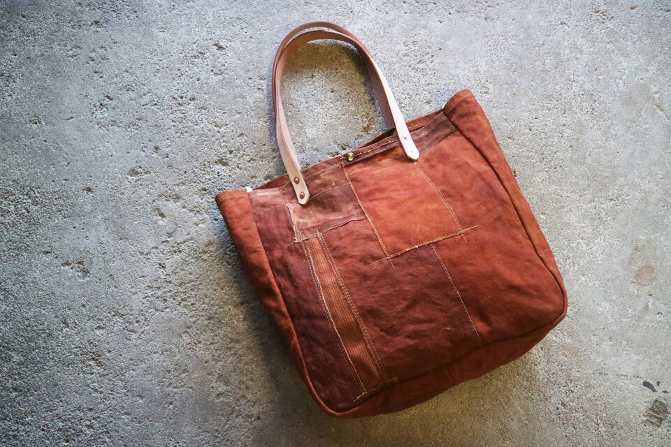 柿渋染めパッチワークトートバッグ | iichi 日々の暮らしを心地よく