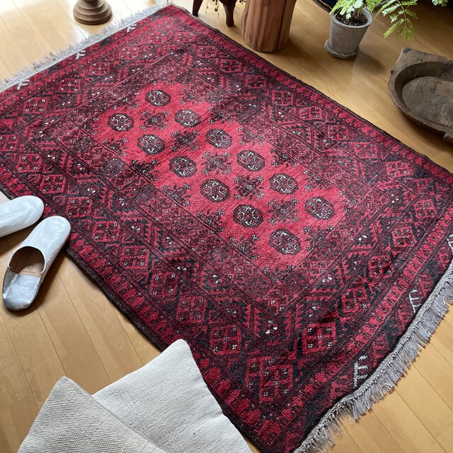 99×152 渋め 深みある赤 艶やか トライバル トルコヴィンテージラグ