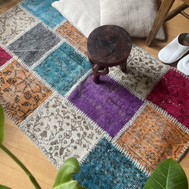 sale】 71×120 パッチワーク 手縫い レア オーバーダイ トルコ