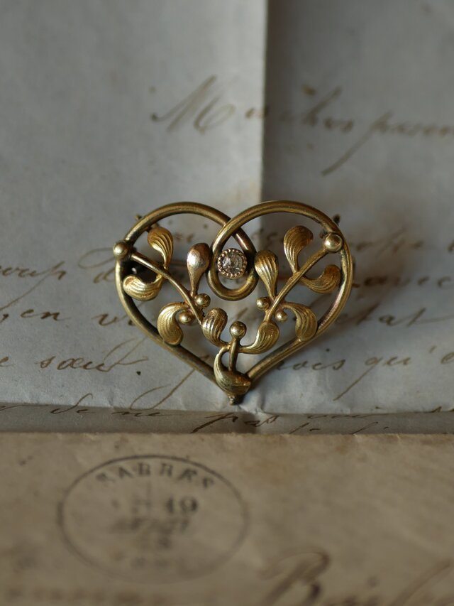 ORIA ゴールドプレート 宿り木 アンティークブローチ ブロカント