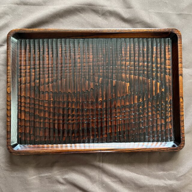 栗拭漆我谷盆 353mm×250mm×24mm 折敷 トレー №9036 | iichi 日々の