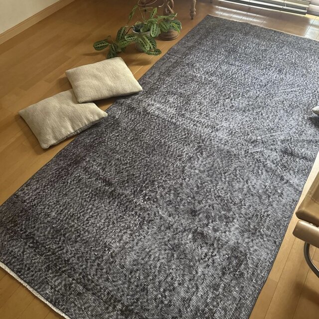 104×207 グレイ×ブラウン オーバーダイ トルコヴィンテージラグ