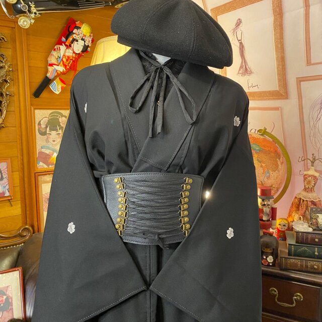 和洋折衷 黒留袖 着物 リメイク ワンピース ドレス 洗える 化繊 素敵