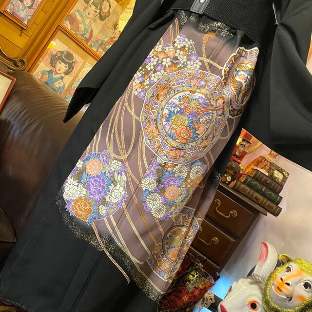 和洋折衷 黒留袖 着物 リメイク ワンピース ドレス 洗える 化繊 素敵