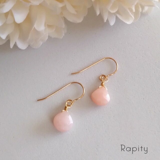 14kgf☆【春桜カラー】天然石ピンクオパール（マロン型）ピアス