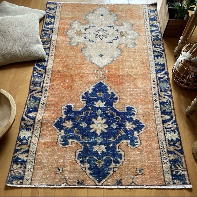 86×134 淡いブラウンオレンジグラデーション×ブルー トルコ