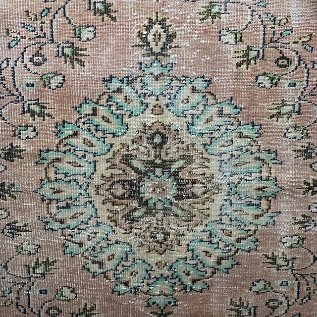 トルコ ヴィンテージラグA3 大判 レア ブルー グレー ベージュ ピンク