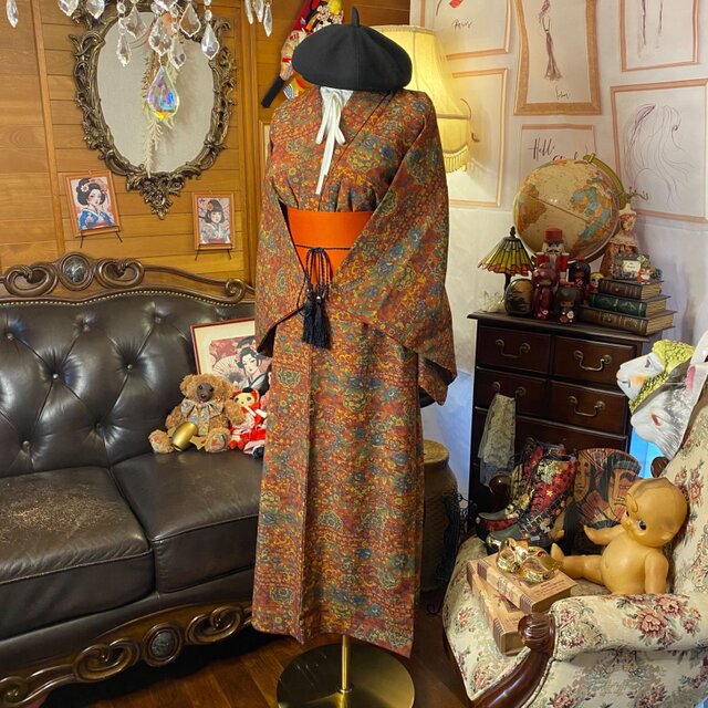 着物リメイク ロング ワンピース｜ドレス ＋ 帯サッシュベルト｜和洋