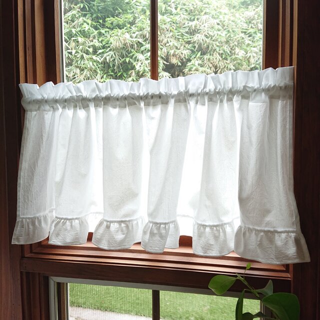 ホワイトコットン♪フリルカフェカーテン 112cm×38cm | iichi 日々の