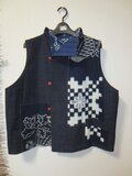 Y様専用)古布リメイク 型染リバーシブルベスト 久留米絣 型染 刺し子