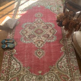 超大判 コーラルピンク 244×132 インディゴブルー トルコヴィンテージ