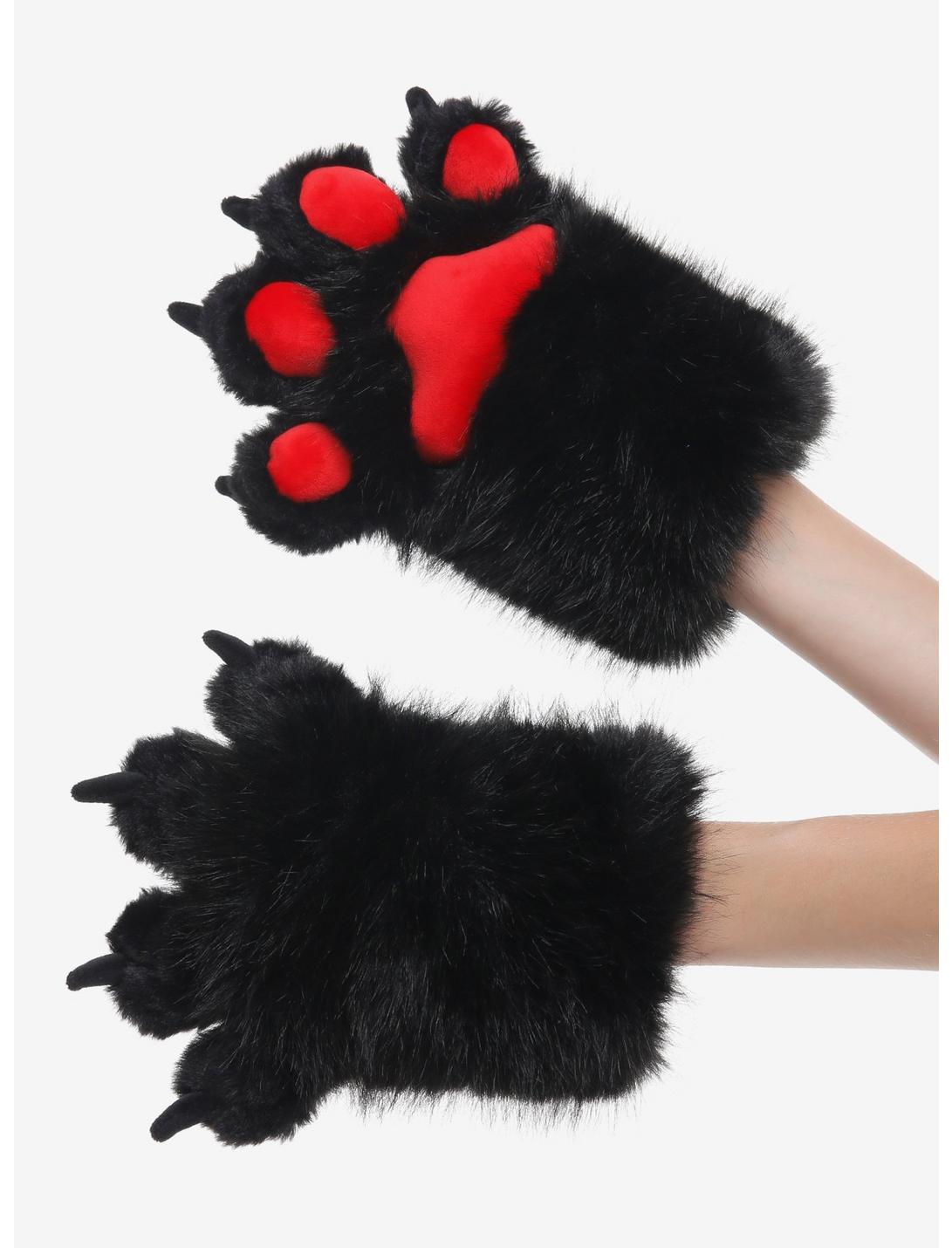 Red & Black Fuzzy Cat Paw Gloves | Hot Topic