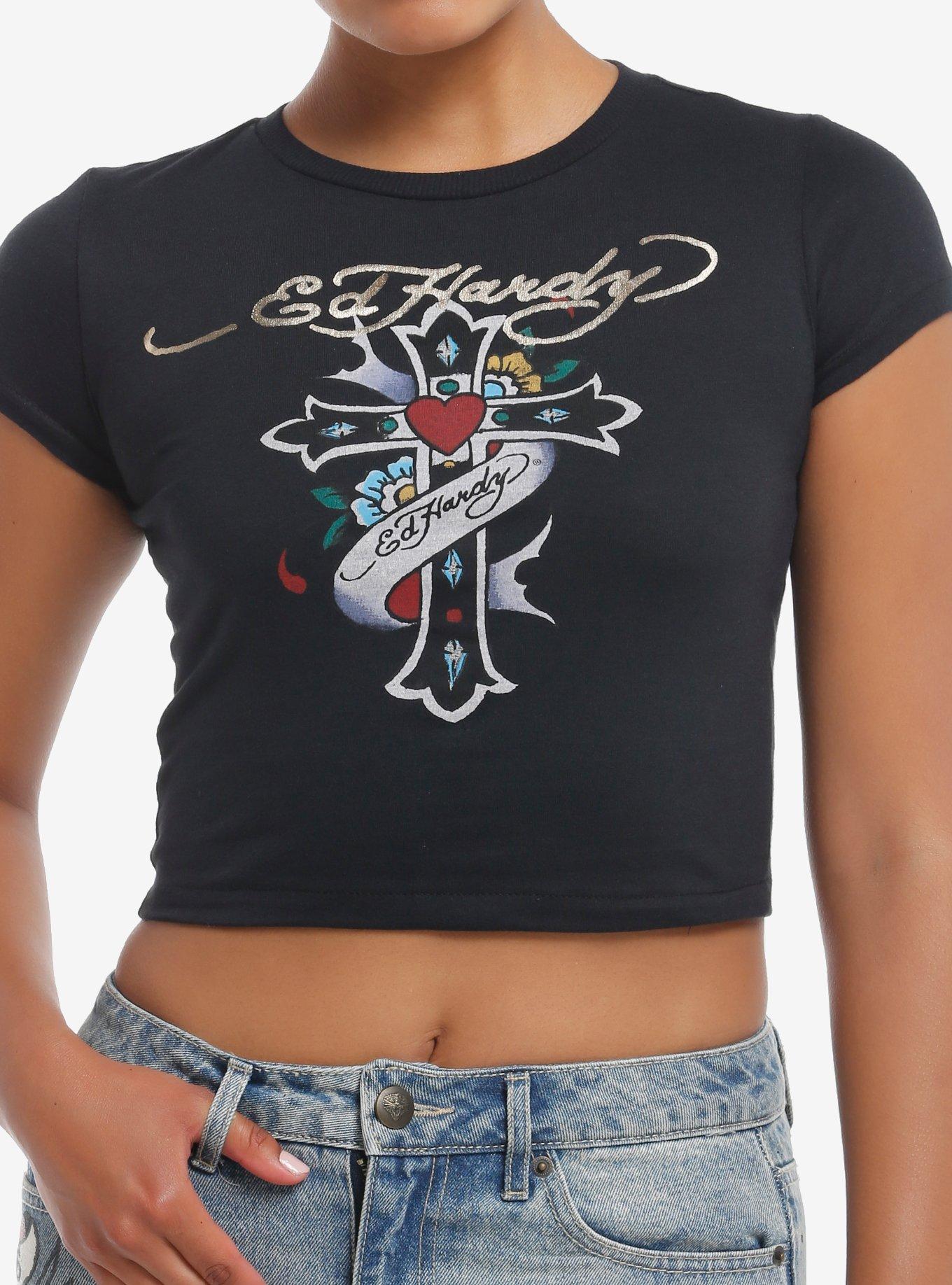 Ed Hardy Gothic Cross Gold Foil Girls Baby T-Shirt | Hot Topic