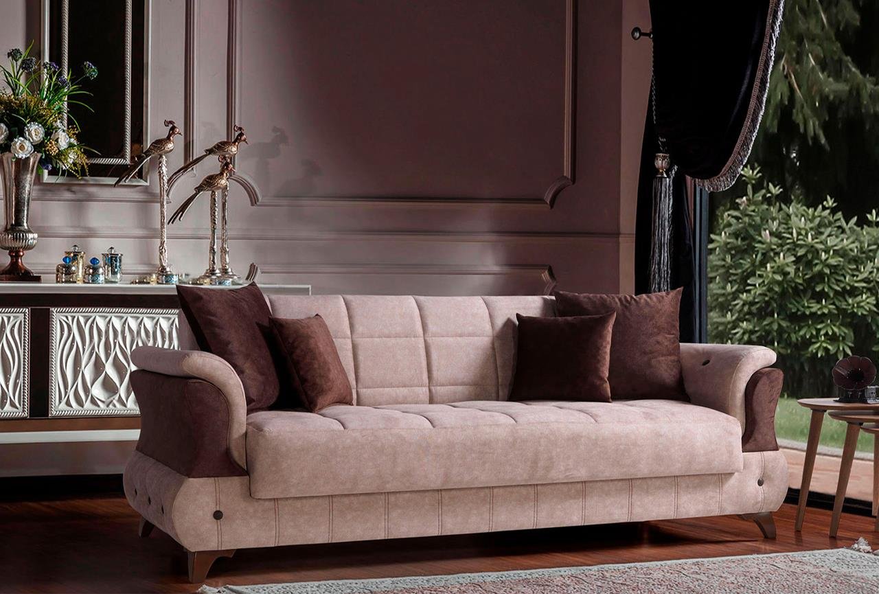 Fulya Çekyatlı Üçlü Kanepe Çekyat - Kahverengi - Eymense | Mobilya