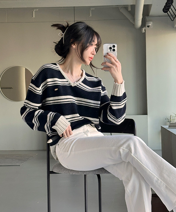 Vネックストライプニット | ファッション通販サイト NUGU