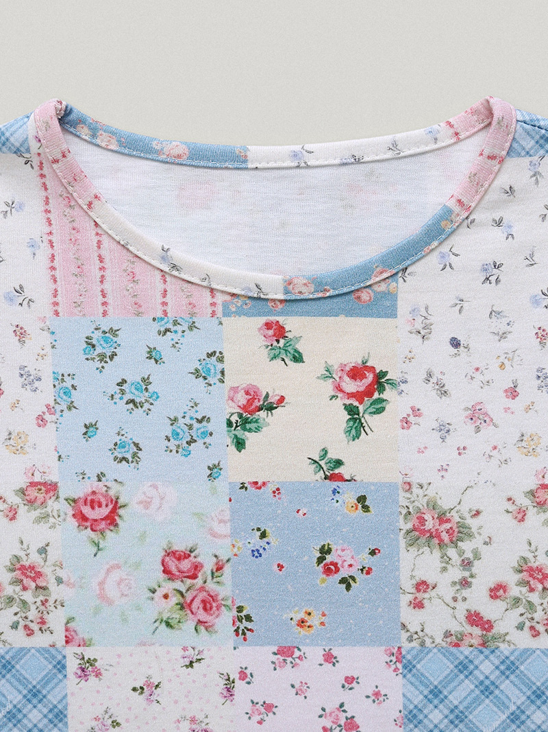K-POPアイドル着用] Shalott Floral Patchwork Tee | ファッション通販