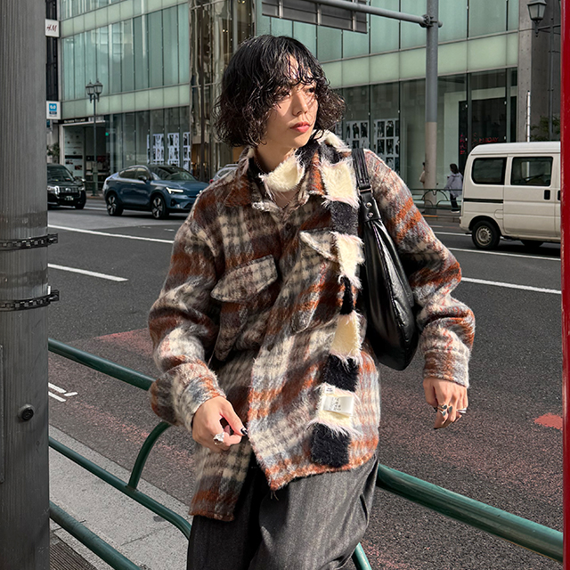 ユニセックス)ビッグチェック柄ポケットジャケット | ファッション通販