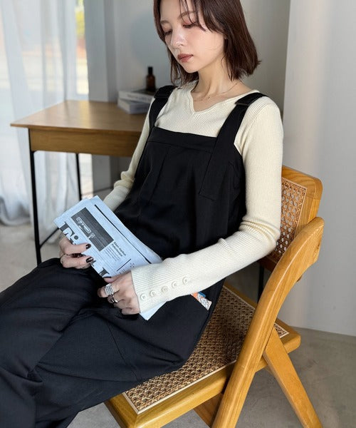 高見え大人サロペット。サイドポケットデザインハイウエストサロペット