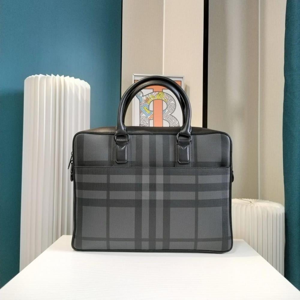 Black Burberry Check Laptop Bag with Top Handles - E-SEVEN STORE