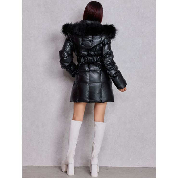 GDベルト付きフェイクレザーロングダウンコート[品番：MKSW0066479