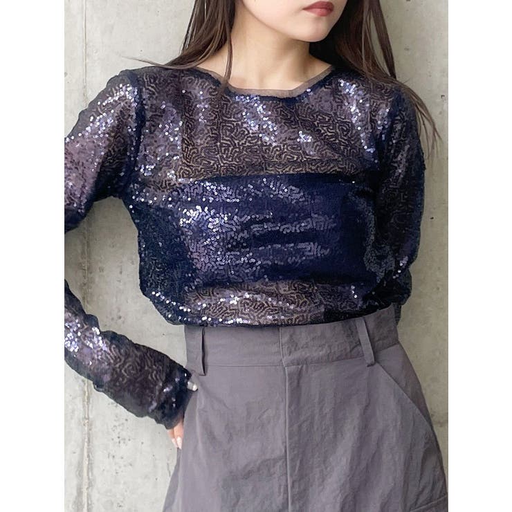 スパンコールセミシアートップス[品番：MKSW0061089]｜MURUA（ムルーア