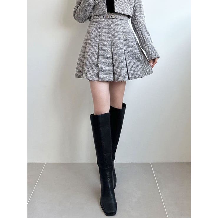 ツイードプリーツミニスカート【セットアップ着用可能】[品番