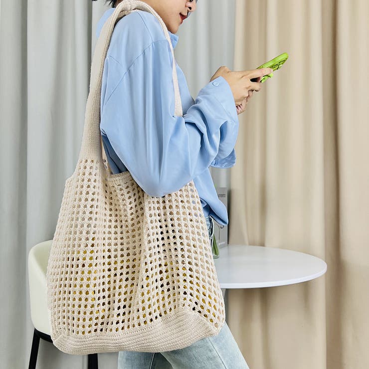トートバッグ 編みバッグ ニットバッグ夏[品番：AGCW0004571
