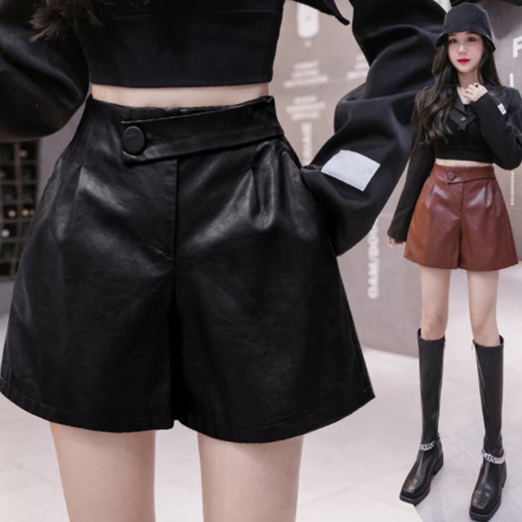 フェイクレザーショートパンツ 細見え[品番：II000007888