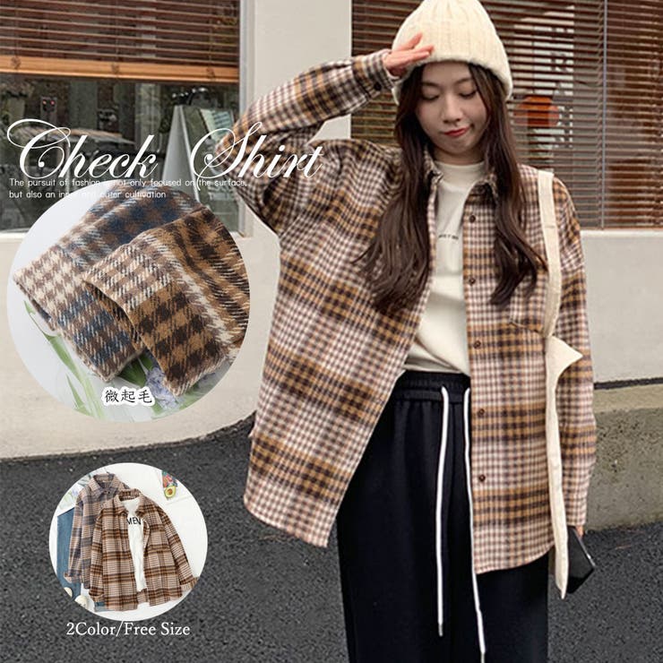 チェック柄ネルシャツ レディース 春秋[品番：II000007980