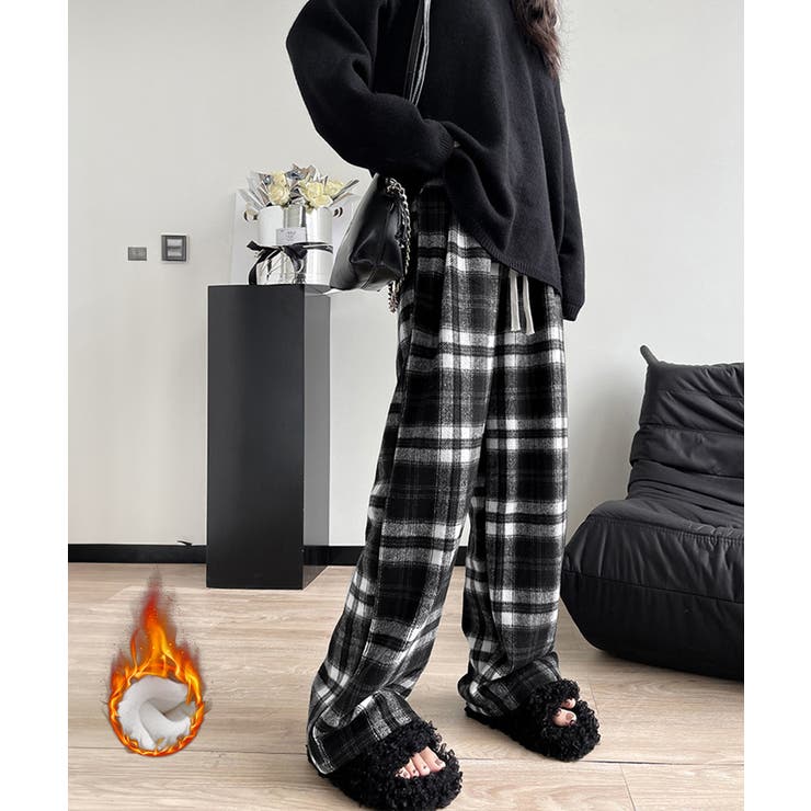 チェック柄パンツハイウエストワイドパンツ[品番：AGCW0006100