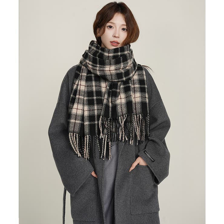 大判マフラー チェック柄 秋冬レディース[品番：II000011958