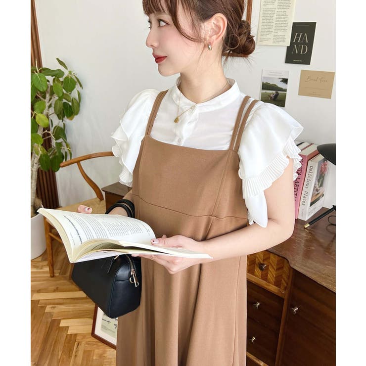 カットジョーゼットダブルストラップキャミワンピース[品番