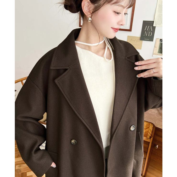 サイドスリットロングチェスターコートニットメルトン[品番