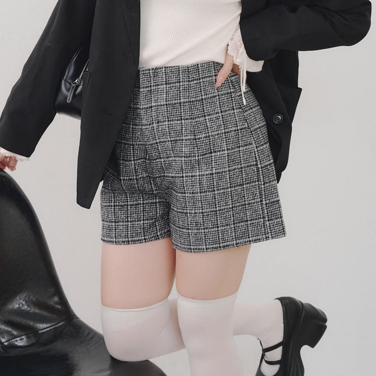 ツイードコレクション】チェックショートパンツ[品番：OLOW0016833