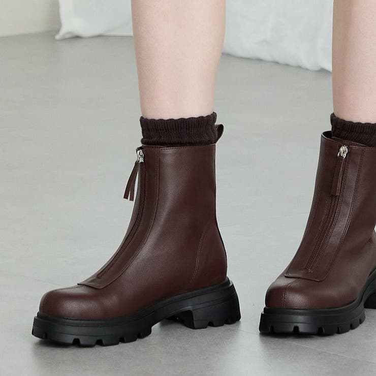 厚底 フロントジップショートブーツ/51413[品番：ORTS0009166