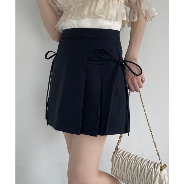 リボン デザイン プリーツ ミニスカート[品番：ORGW0008921]｜Ada