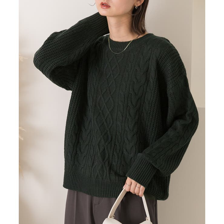 ケーブル柄クルーネックニット ケーブル ニット[品番：ADEW0000001