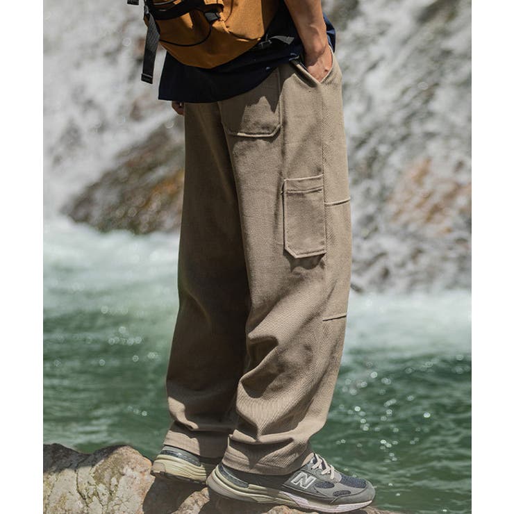 HOOK】ヴィンテージ風ウォッシュ加工横切り替えカーゴパンツ[品番