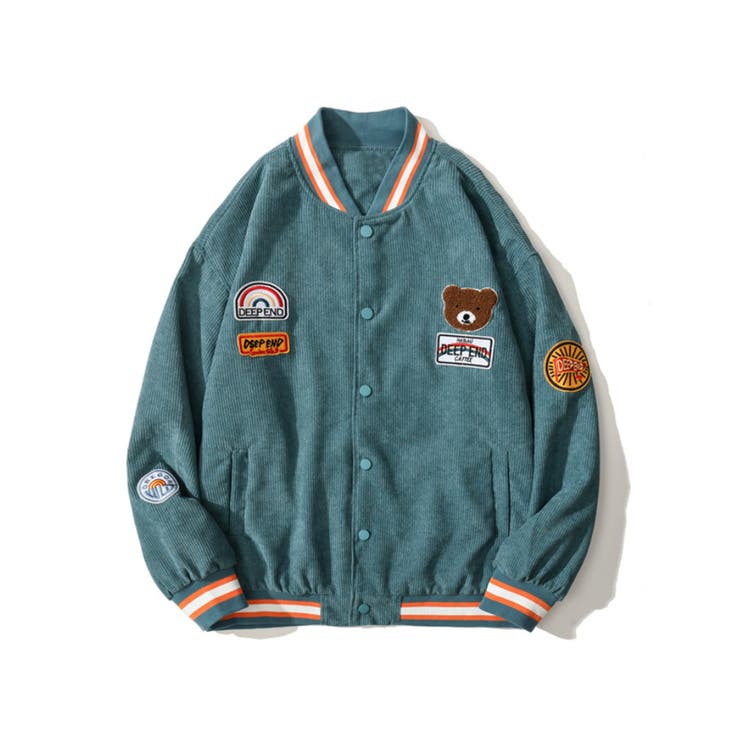 HOOK】 アメカジ配色クマワッペンスタジャンジャケット ブルゾン[品番